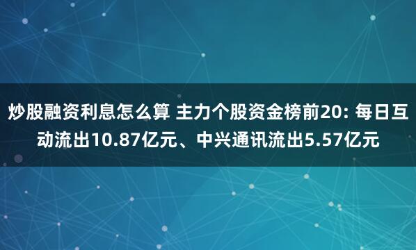 炒股融资利息怎么算 主力个股资金榜前20: 每日互动流出10.87亿元、中兴通讯流出5.57亿元